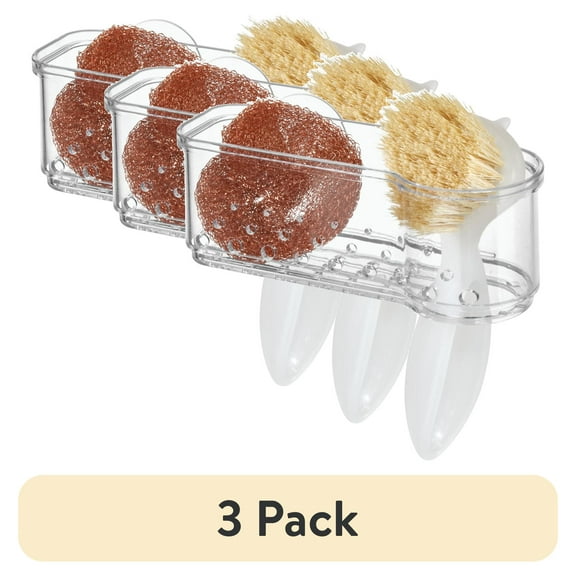 (3 pack) Mainstays Plastic Kitchen Sponge Holder Sink Caddy, Clear