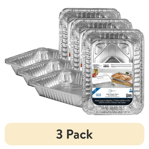 (3 pack) Mainstays 9.38" x 11.75" Large Aluminum Pan with Folded Lids, 2 Count
