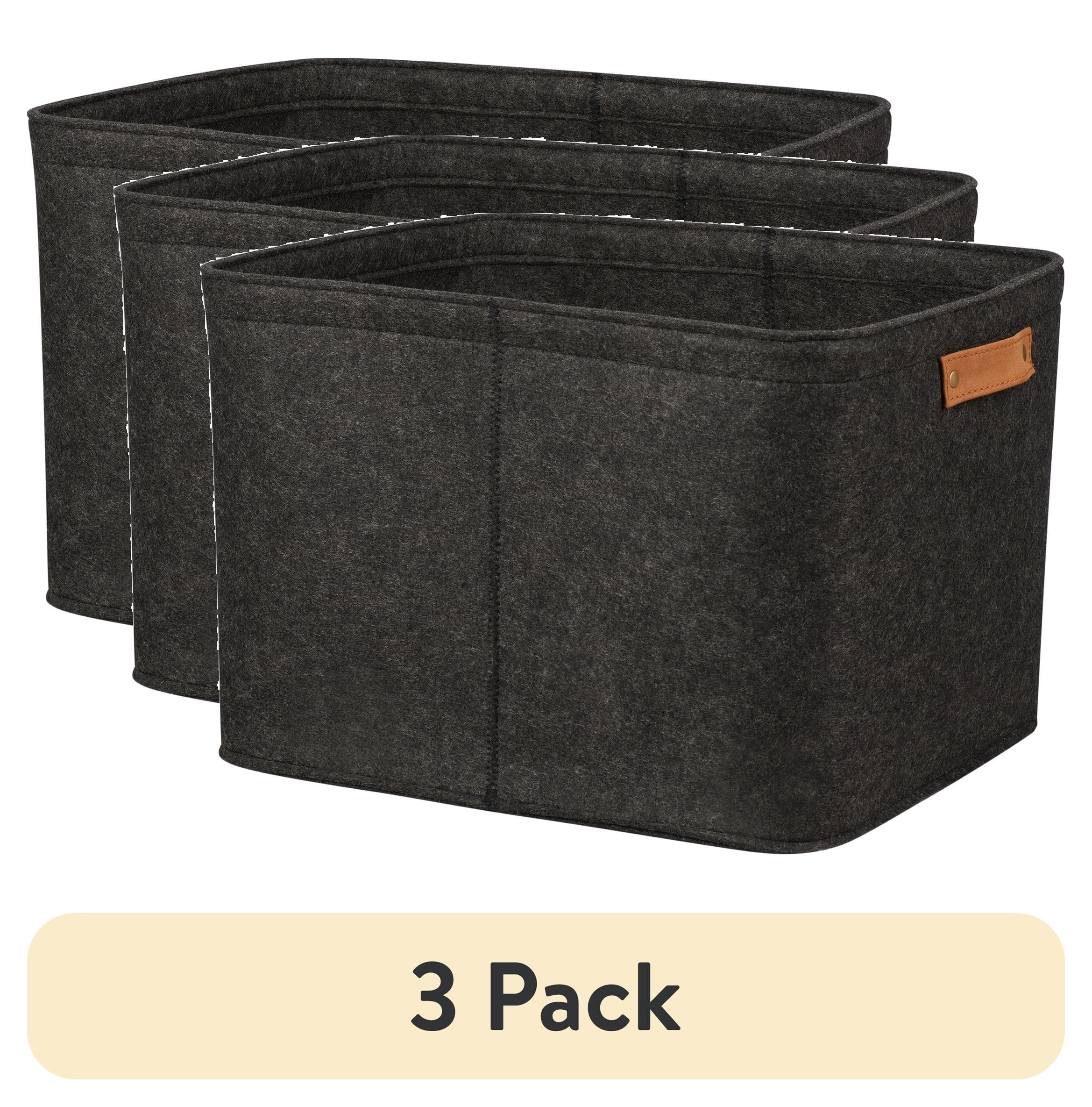 (3 pack) Mainstays Large Felt Storage Basket with Handles, Gray, 16.5 in x 14 in x 10.5 in