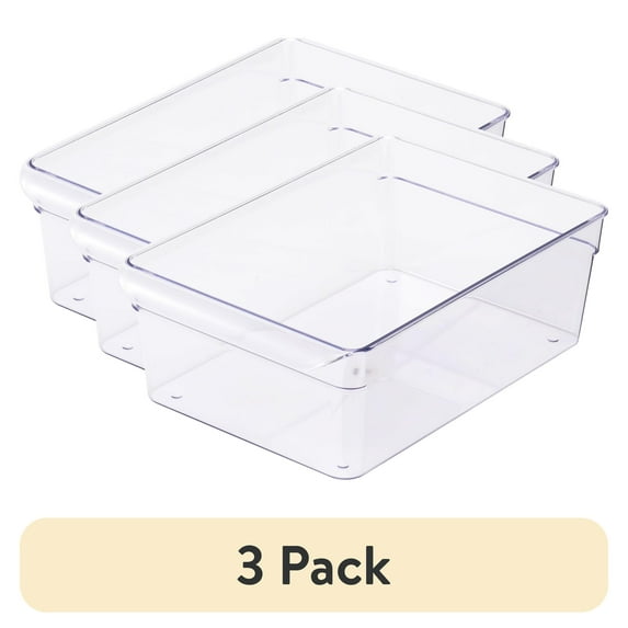 (3 pack) Mainstays Large Fridge Bin, 12x8x4 inches, Clear Plastic