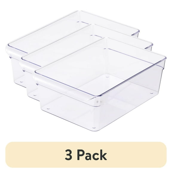 (3 pack) Mainstays Large Fridge Bin, 12x8x4 inches, Clear Plastic
