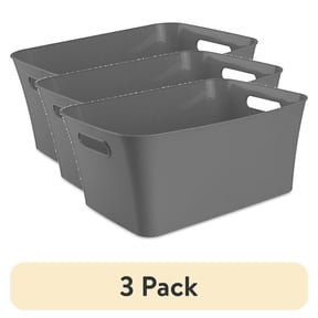 (3 pack) Mainstays Large Open Plastic Storage Bin with Handles, Gray Flannel, 1 Each
