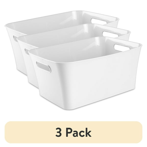 (3 pack) Mainstays Large White Plastic Storage Bin, 15.5 in x 11.4 in x 7 in
