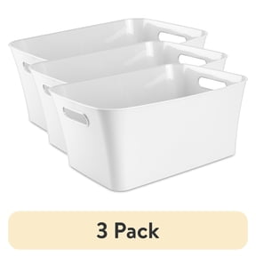 (3 pack) Mainstays Large Open Plastic Storage Bin with Handles, White