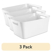 3 pack Mainstays Large Bin, Open Plastic Storage Containers, Versatile Stylish Organizers with Handles, White