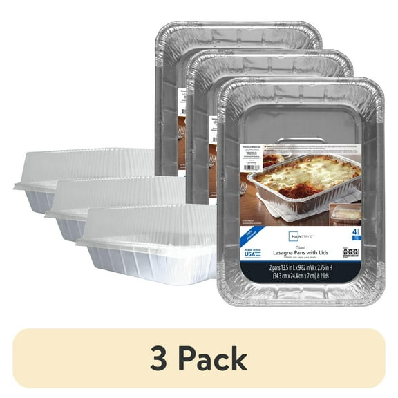 (3 pack) Mainstays 13.5" x 9.63" Aluminum Lasagna Pans with Lids, 2 Count