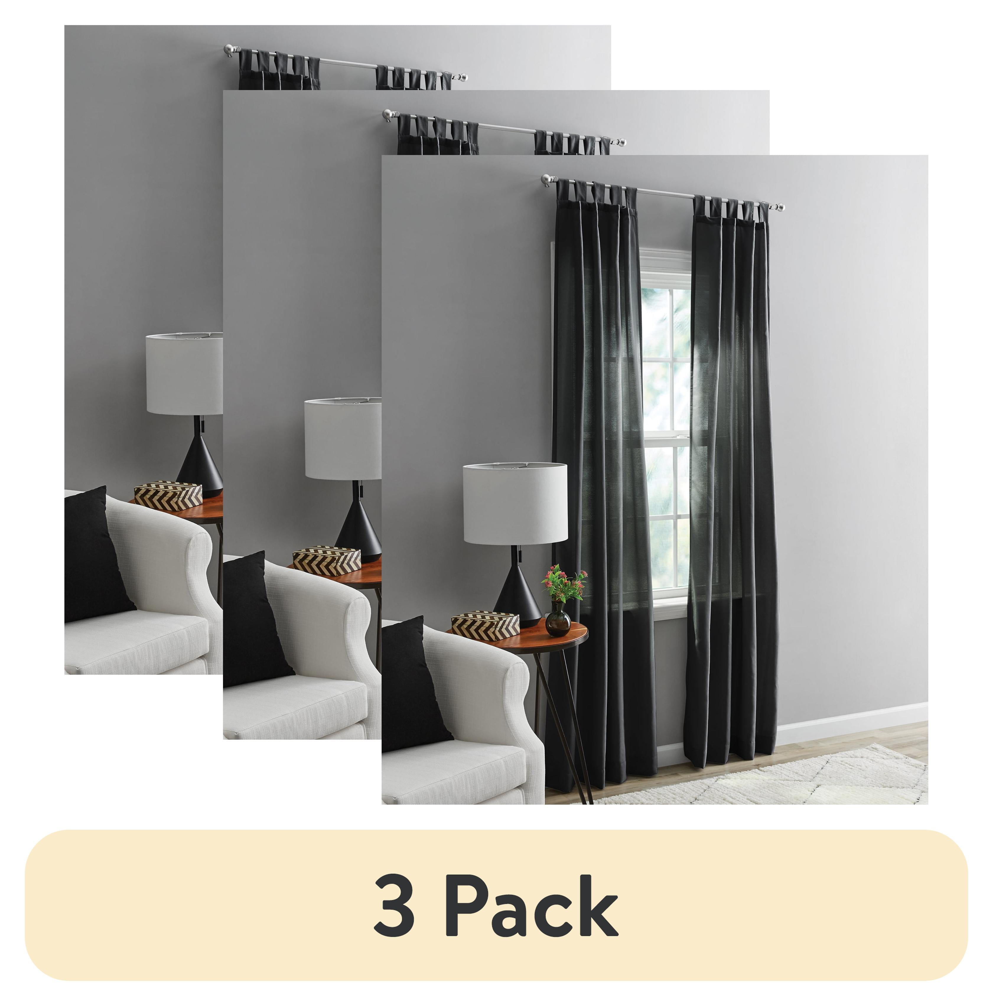 (3 pack) Mainstays Light Filtering Tab Top Curtain Panel Set, Set of 2, Black, 37" W x 95” L