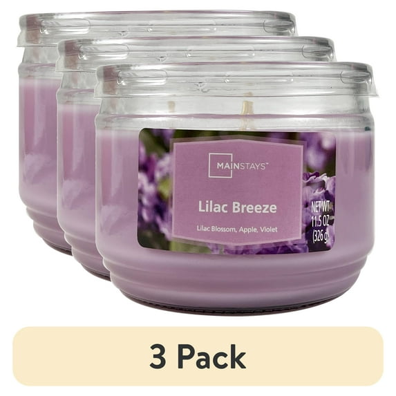 (3 pack) Mainstays Lilac Breeze Scented 3-Wick Glass Jar Candle, 11.5 oz.