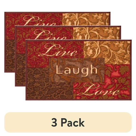(3 pack) Mainstays Live, Laugh, Love Color Block Nylon Indoor Accent Rug, Multi-Color, 17"x30"