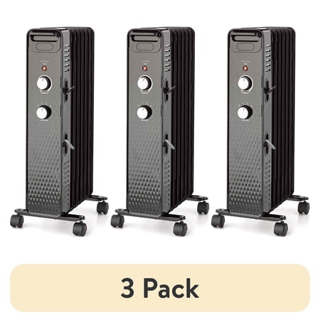 (3 pack) Mainstays Mechanical Oil Filled Electric Radiator Space Heater, Black, New, WSH07O2ABB