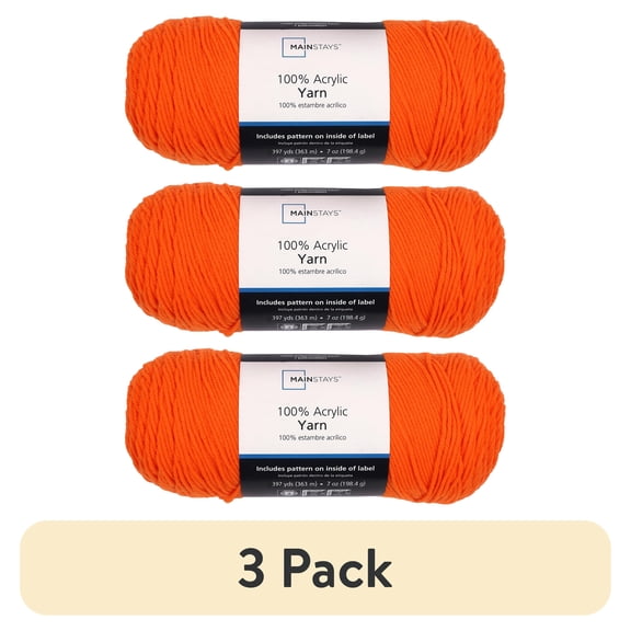(3 pack) Mainstays Medium Acrylic Orange Yarn, 7 oz 397 yards