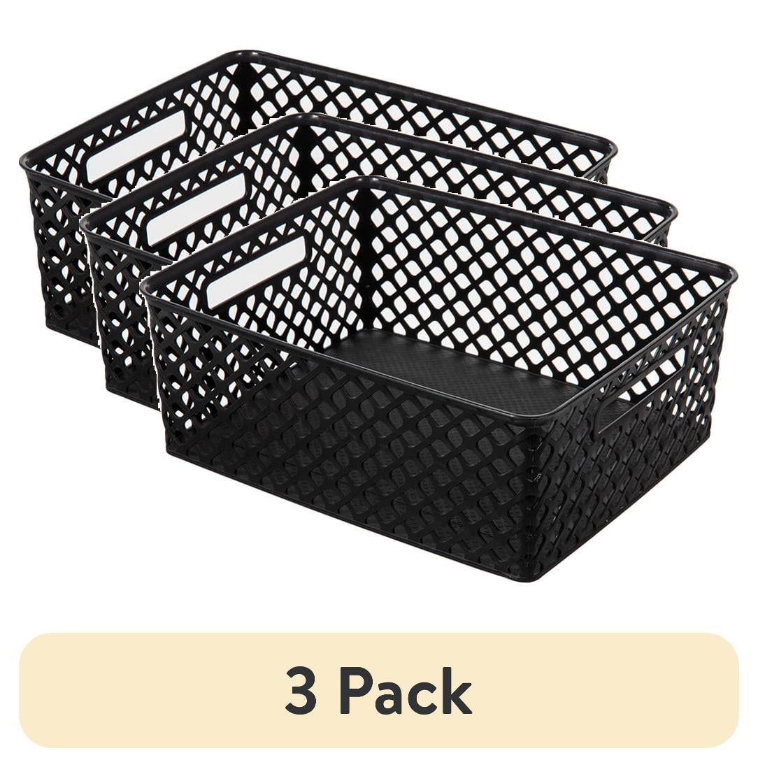 Set of 3 Black Rectangular Woven Plastic Decorative Baskets