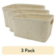 thumbnail image 1 of (3 pack) Mainstays Medium Felt Decorative Storage Basket with Faux Leather Handles, Oatmeal, 15 x 11.02 x 7.87 inches, 1 of 5