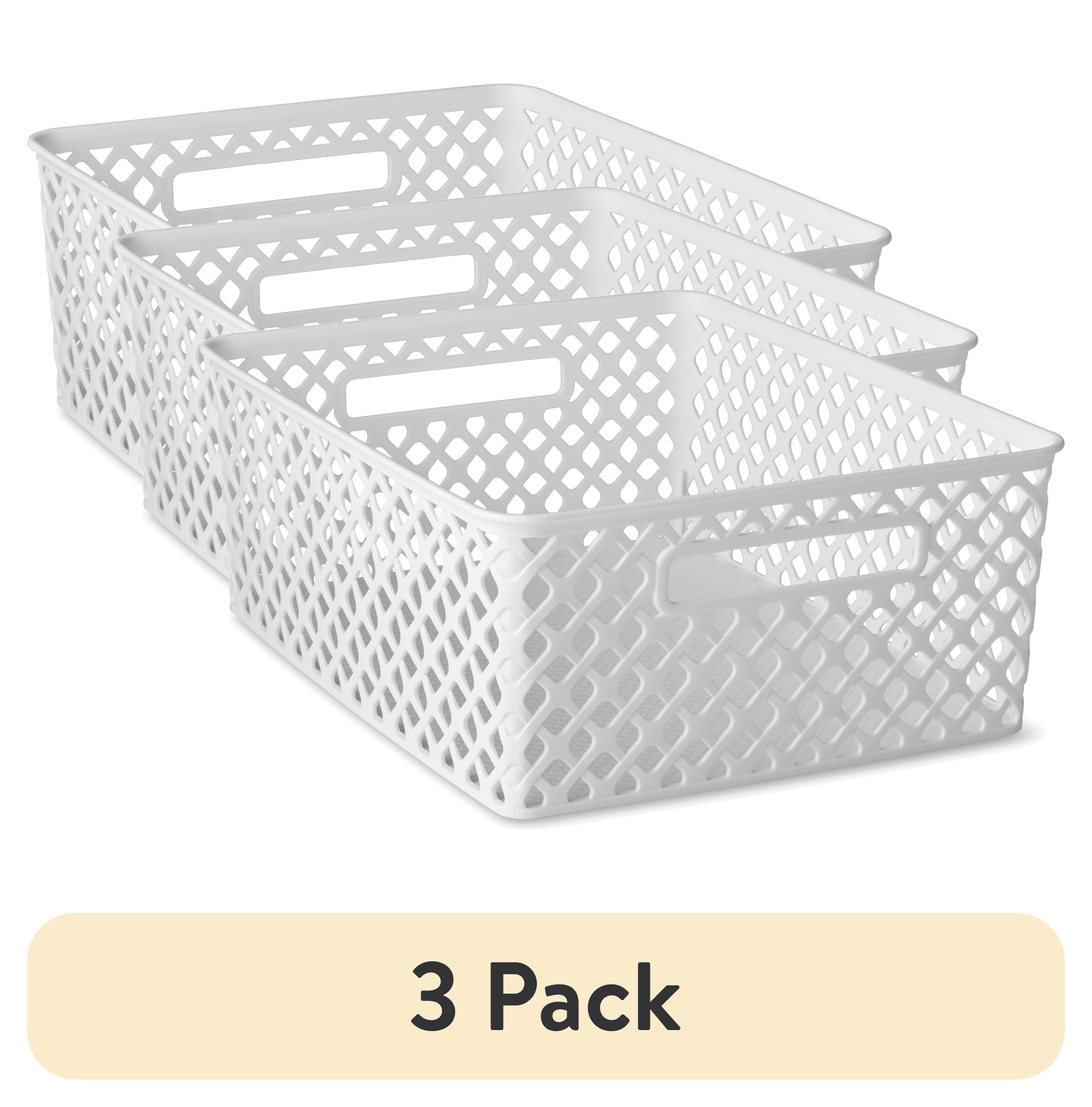 (3 pack) Mainstays Medium White Decorative Plastic Storage Basket, 14 in x 11.5 in x 5.3 in
