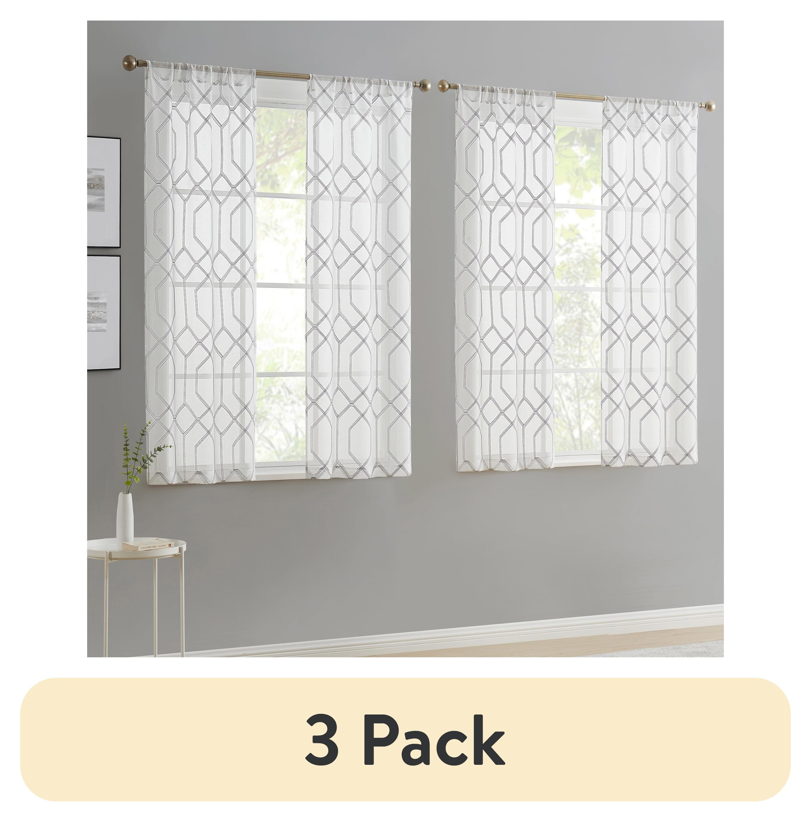 Gray Sheer Polyester Rod Pocket Curtain Panel Set, 28" x 63"