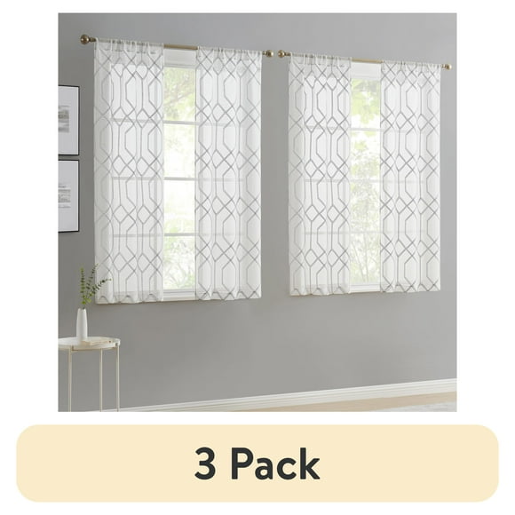 (3 pack) Mainstays Modern Geometric Rod Pocket Sheer Curtain Panel, Set of 4, Gray, 28" W x 63" L