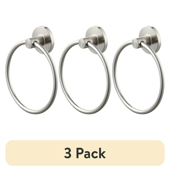 (3 pack) Mainstays Modern Round Towel Ring in Satin Nickel