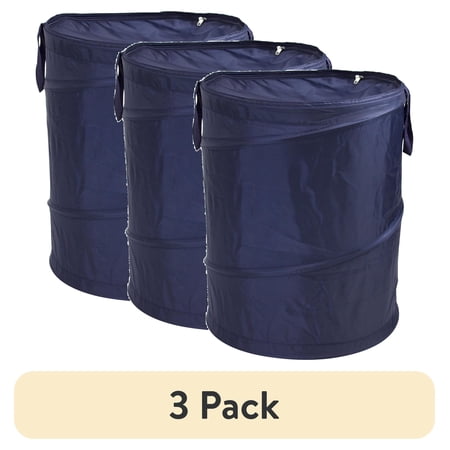 (3 pack) Mainstays Pop-Up Laundry Hamper with Zipper Lid and 2-Load Capacity in Navy Blue