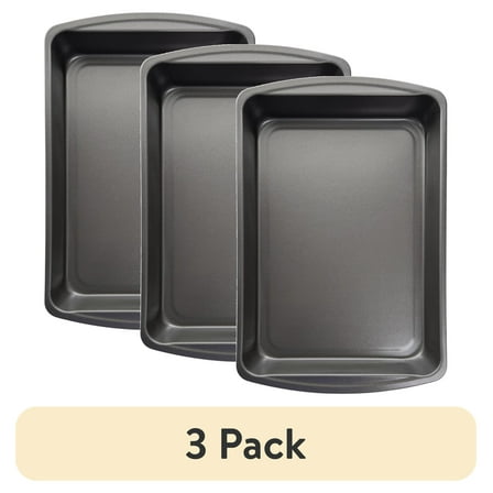 (3 pack) Mainstays 12.7" x 8.9" x 2" Oblong Nonstick Baking Cake Pan, Gray