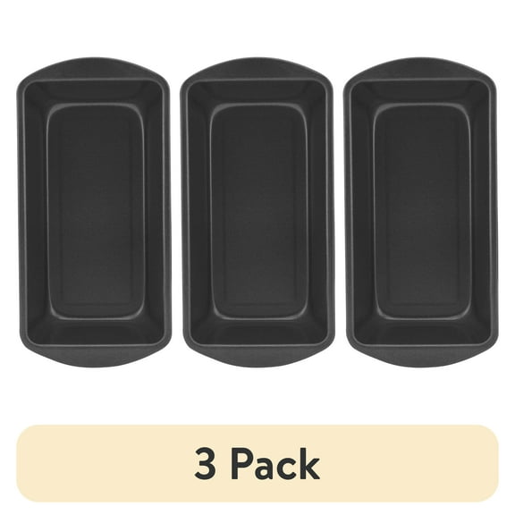 (3 pack) Mainstays Nonstick 8.4" x 4.4" x 2.4" Loaf Pan, Meatloaf and Bread Pan, Dark Gray