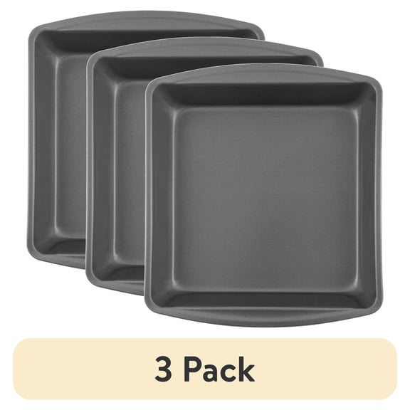 (3 pack) Mainstays Nonstick 9" x 9" x 2" Square Cake Pan, Brownie Pan, Gray