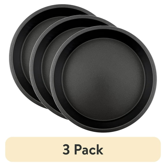(3 pack) Mainstays 9" x 9" Round Nonstick Steel Cake Pan, Dark Gray
