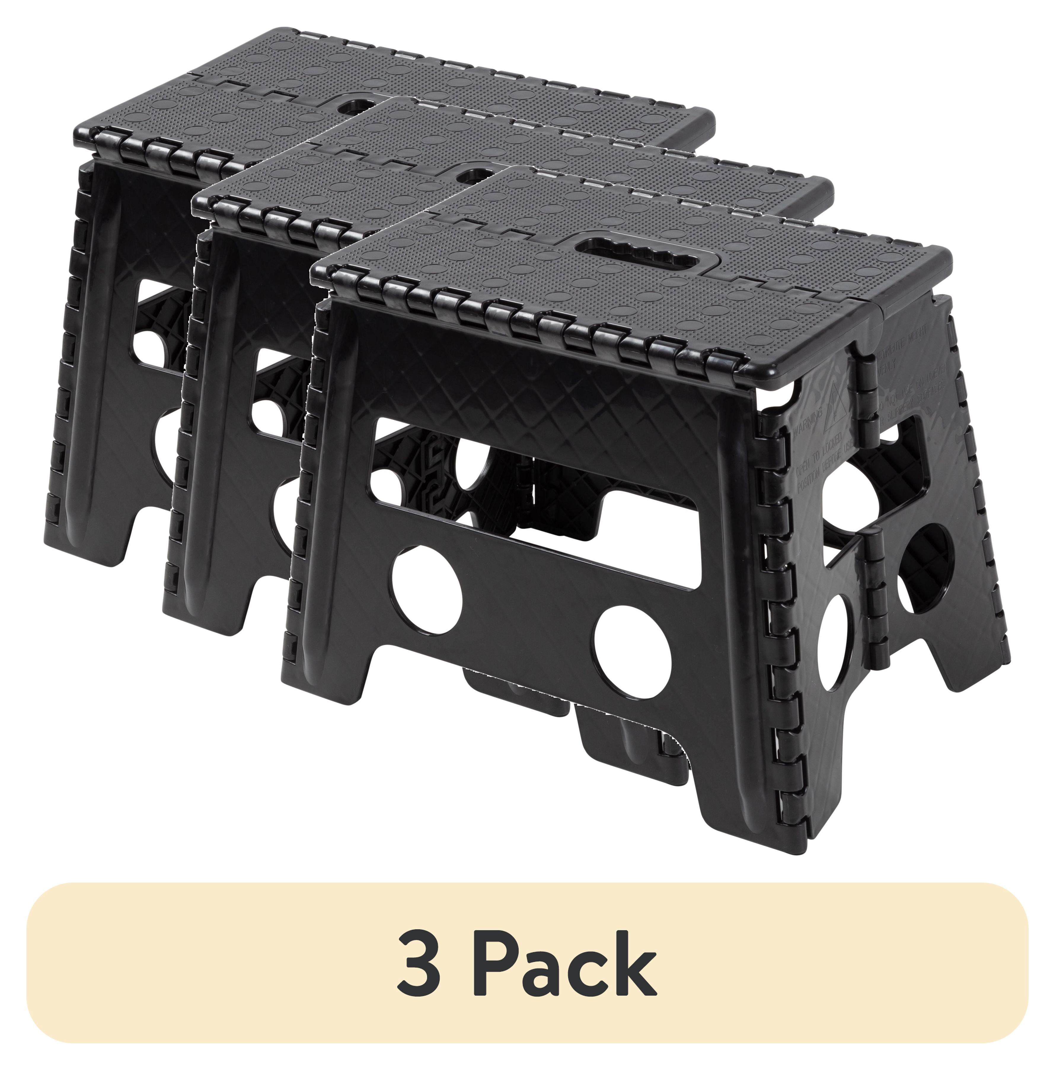 (3 pack) Mainstays One Step Folding Step Stool, Black Plastic