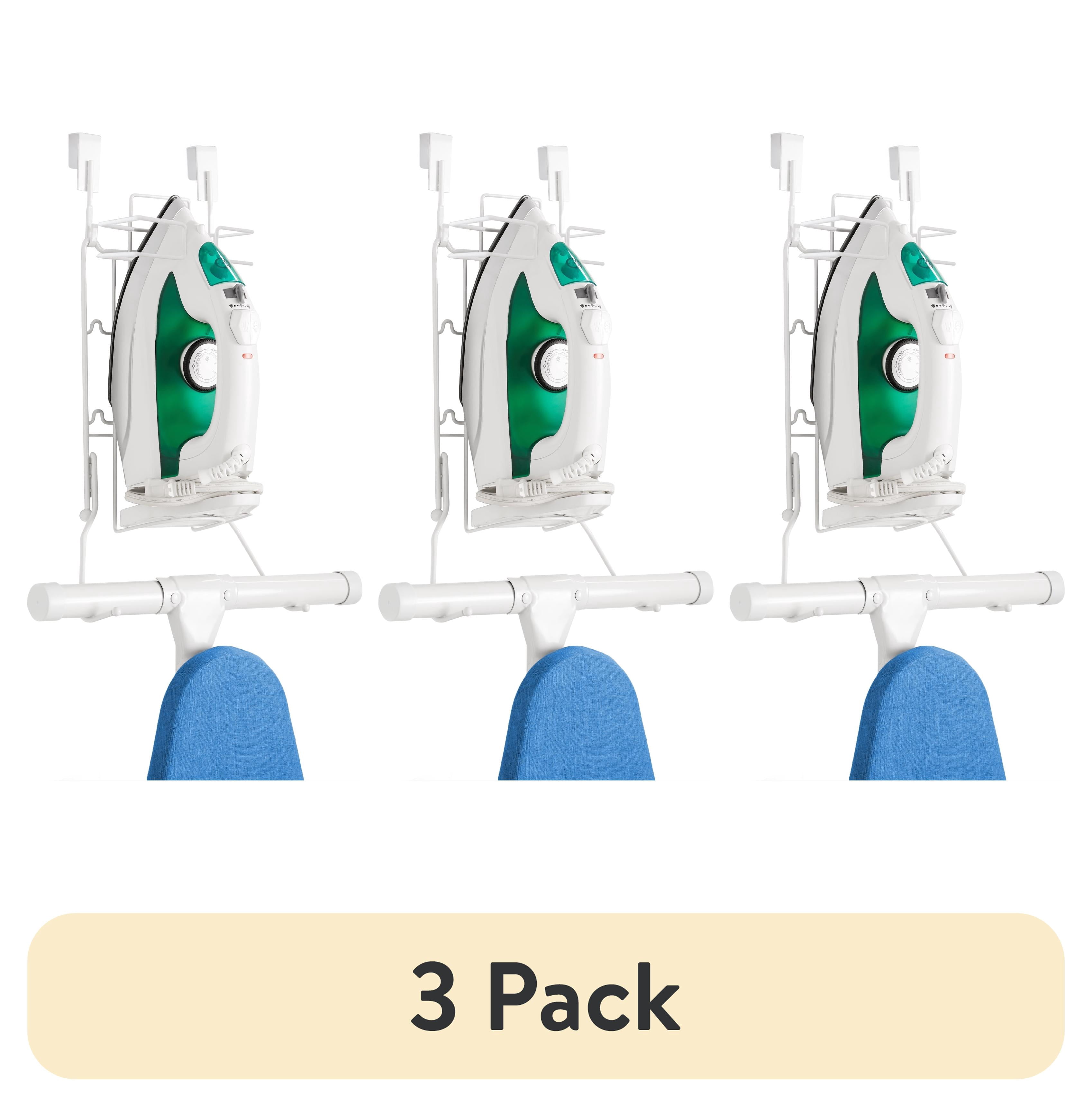 (3 pack) Mainstays Over‑the‑Door Iron & Ironing Board Holder – Space‑Saving Steel Storage Rack, White