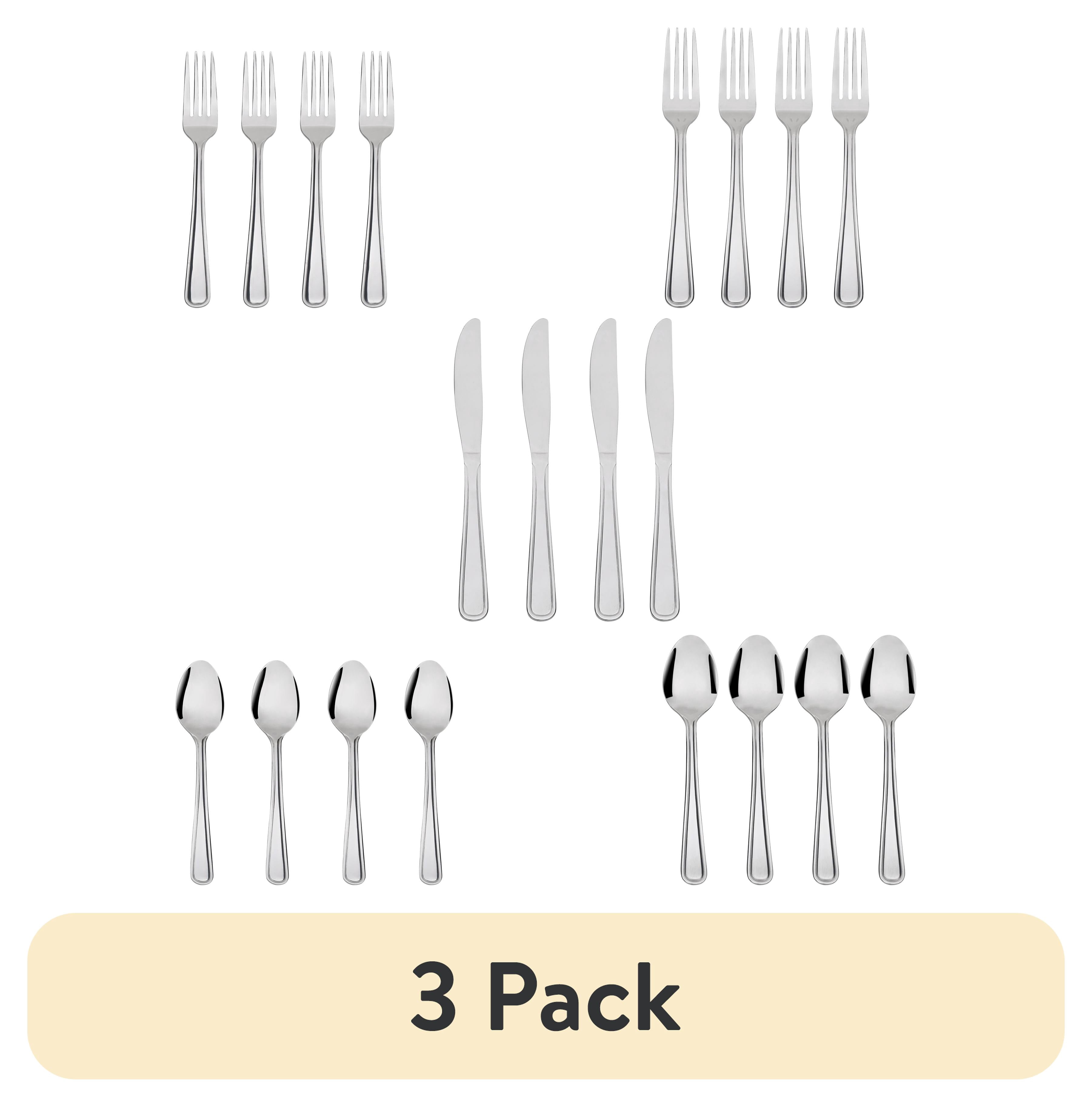 (3 pack) Mainstays Pearson 20 Piece Adult Stainless Steel Flatware Set, Silver, Service for 4