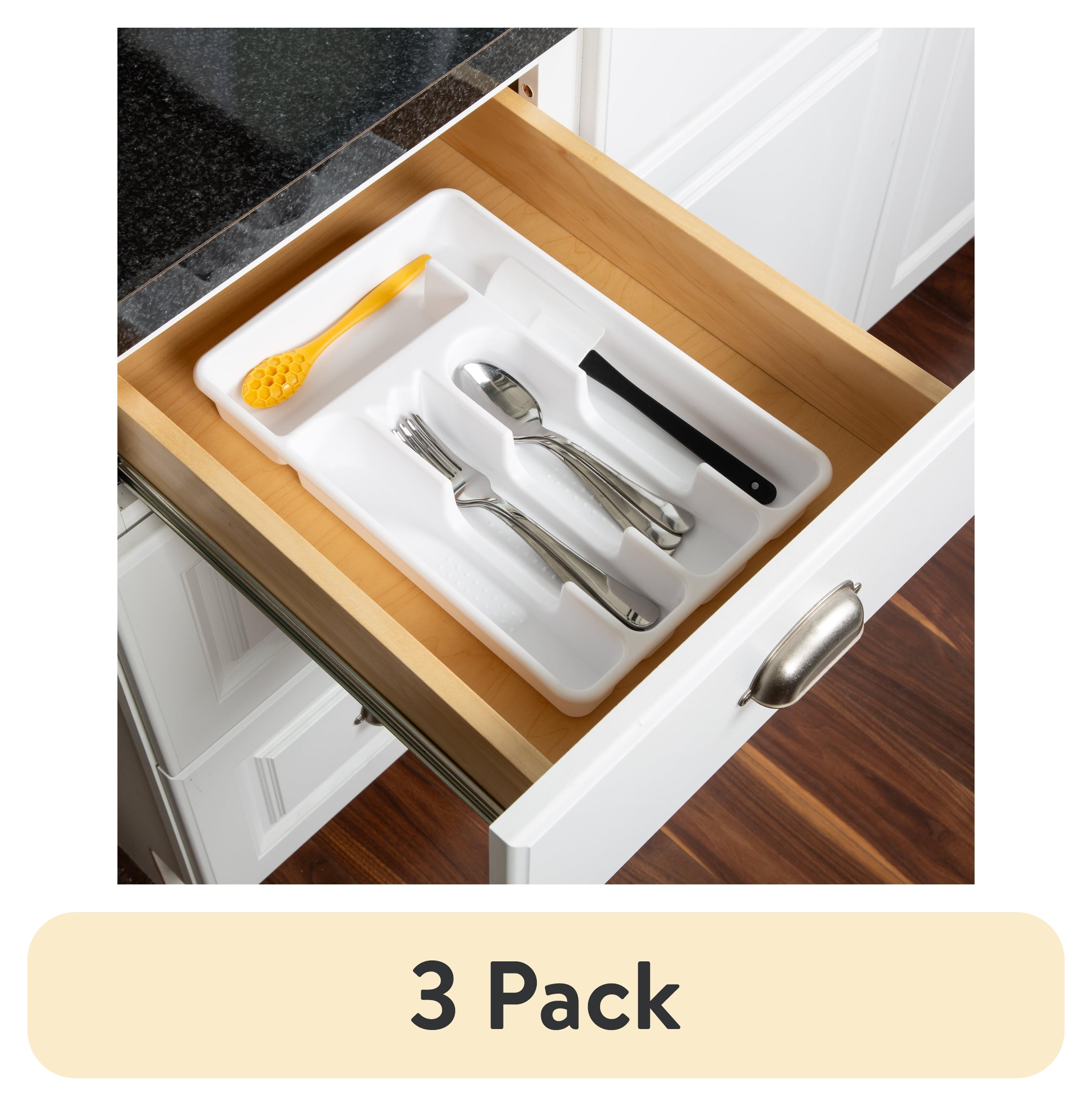(3 pack) Mainstays Plastic 5-Compartment Kitchen Drawer Organizer for Cutlery and Flatware, White, 9 in x 13.5 in