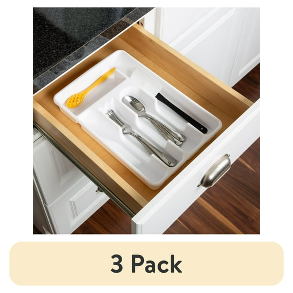 (3 pack) Mainstays White Plastic 9x13.5 Inch 5-Compartment Kitchen Drawer Organizer