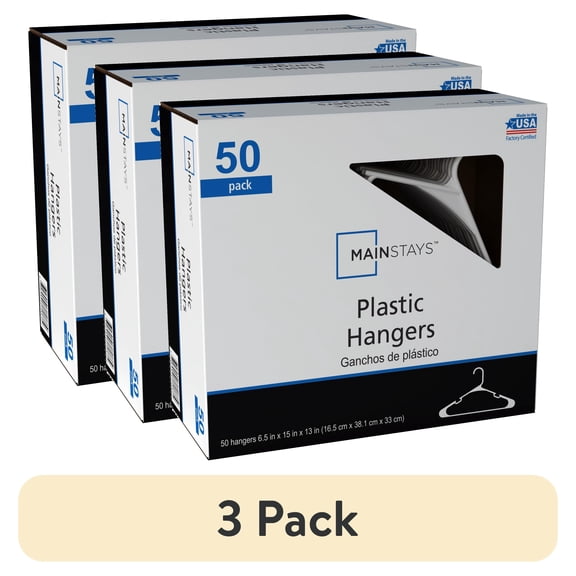 (3 pack) Mainstays Plastic Clothes Hangers, White, 50-Count