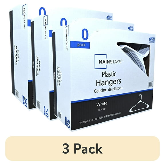 (3 pack) Mainstays Plastic Clothes Hangers, White, 50-Count, Lightweight & Durable for Everyday Use