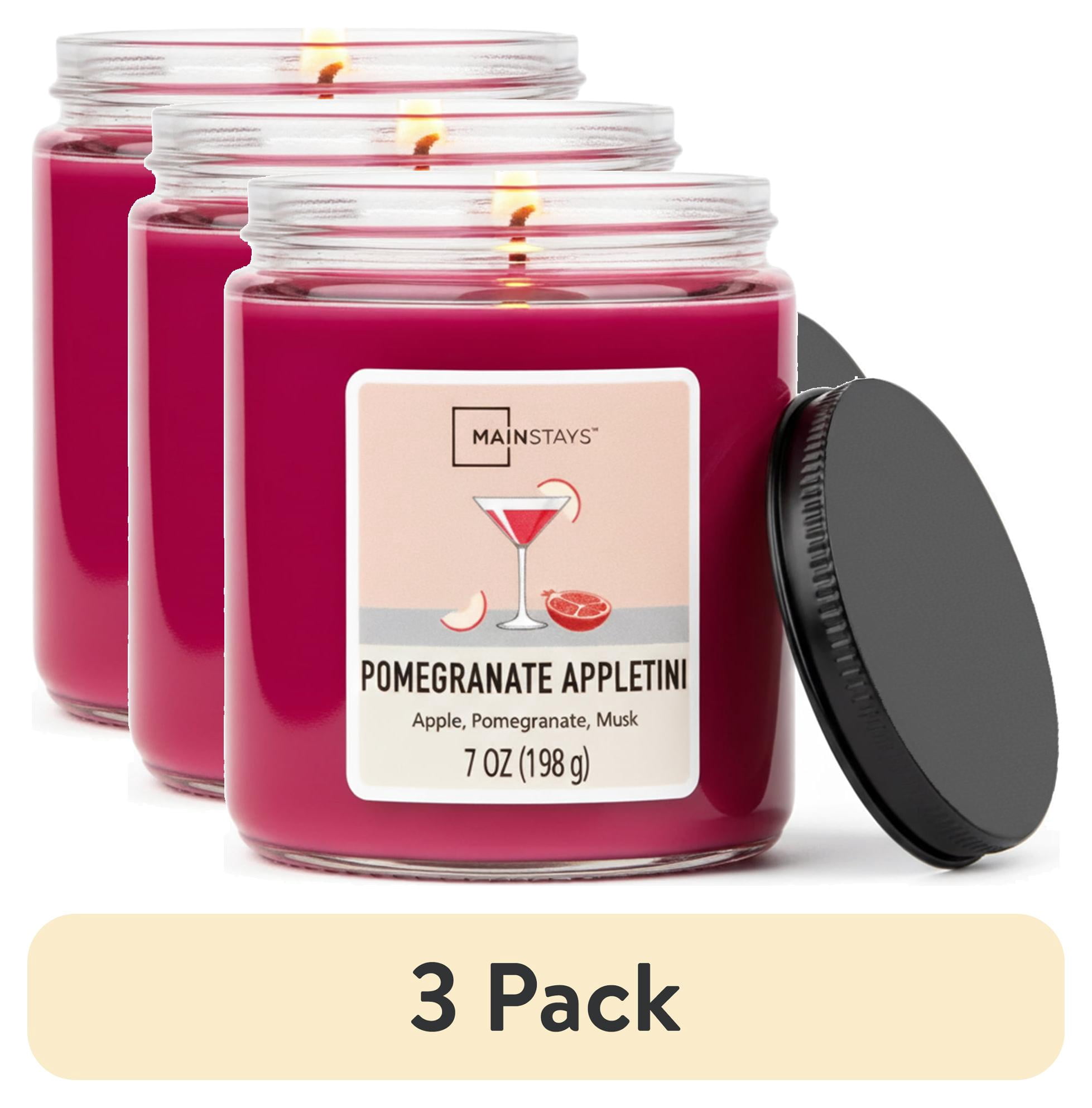 (3 pack) Mainstays Single-Wick Twist Glass Jar Scented Candle, Pomegranate Appletini, 7oz.