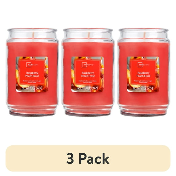 (3 pack) Mainstays Raspberry Peach Frosé Scented Single Wick Candle, 20 oz.