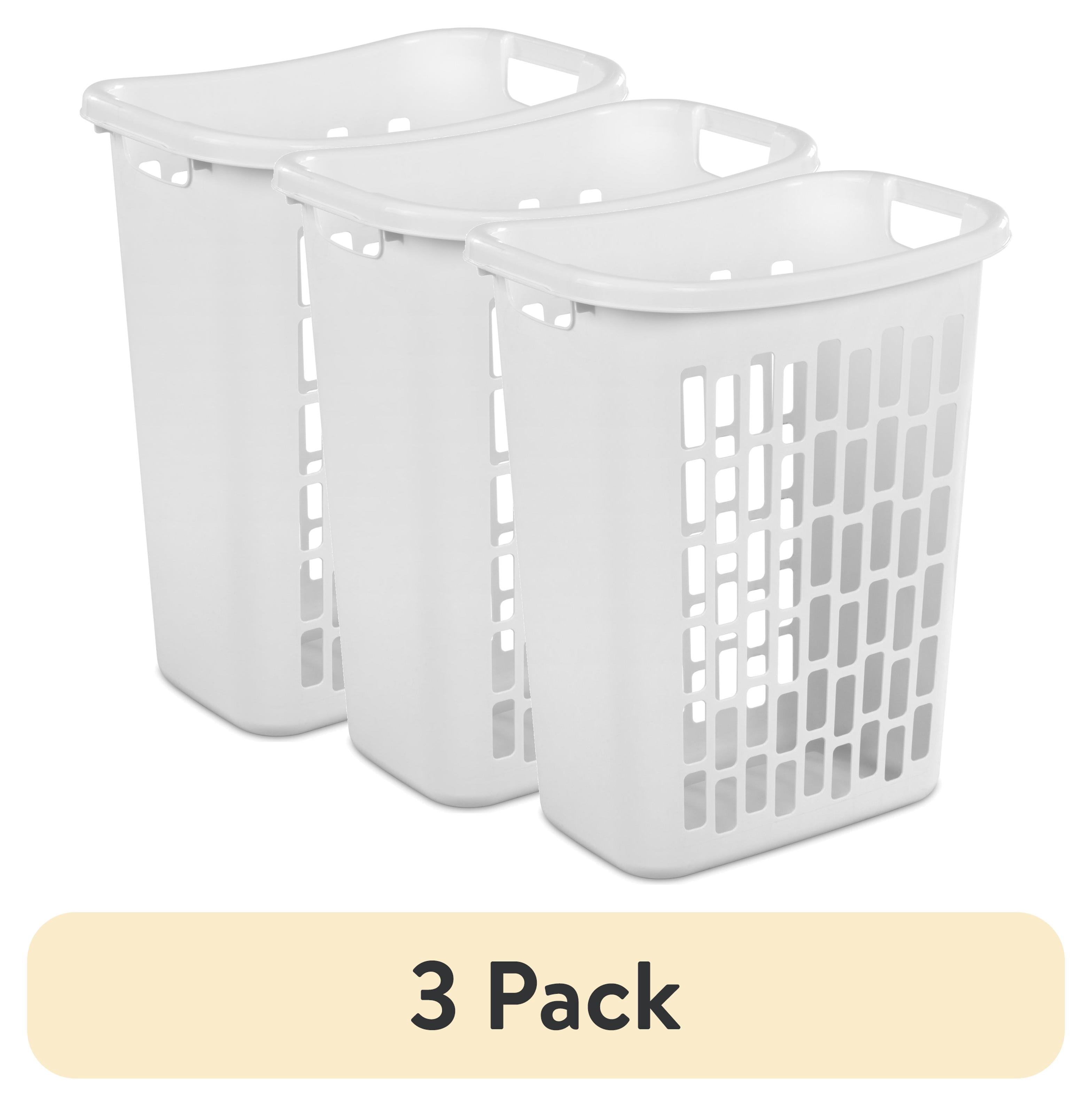 (3 pack) Mainstays Rectangular Open Plastic Hamper, for Narrow Spaces, White, Adult