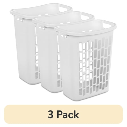 (3 pack) Mainstays Rectangular Open Plastic Hamper, for Narrow Spaces, White, Adult
