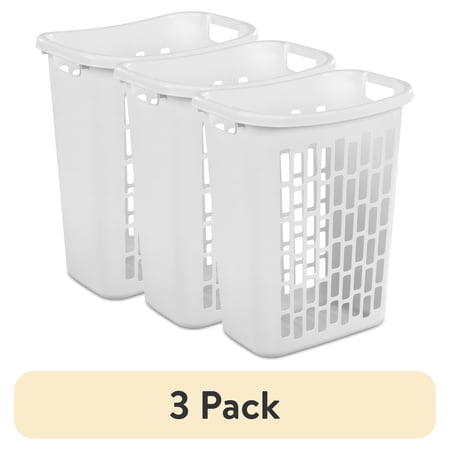 (3 pack) Mainstays Rectangular Open Plastic Laundry Hamper for Narrow Spaces, White, Adult