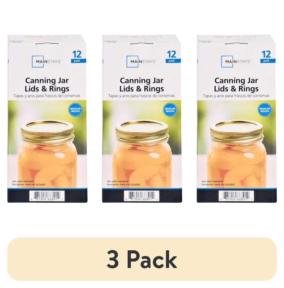 (3 pack) Mainstays 12-Pack Canning Jar Lids and Rings - Regular Mouth, Two-Piece Mason Jar Lids with Bands for Canning and Preserving, Fits All Brands Regular Mouth Mason Jars