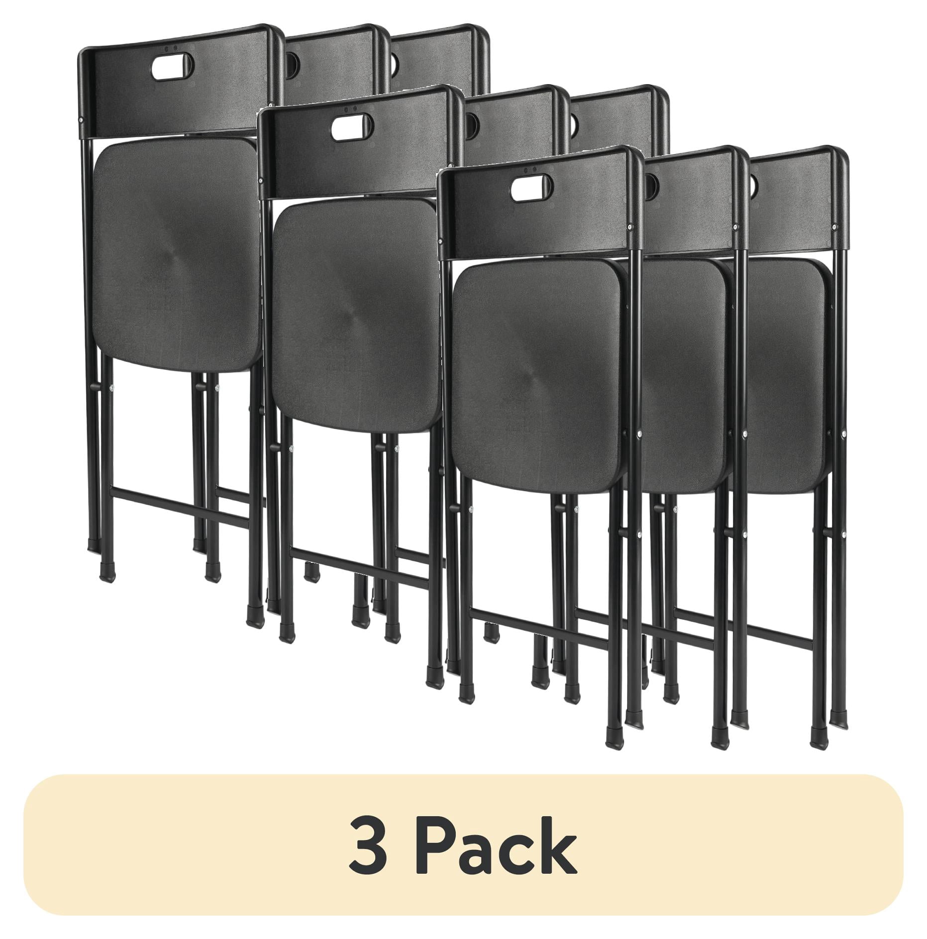 (12 pack) Mainstays Resin Folding Chair with Carry Handle, Black, Set of 4