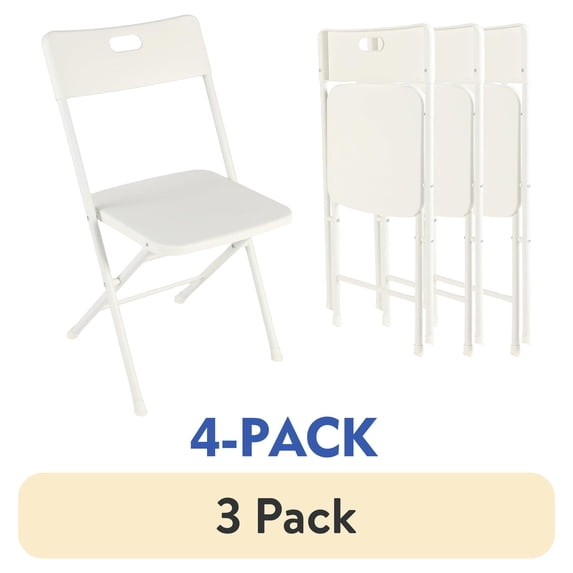 (12 pack) Mainstays Resin Folding Chair with Carry Handle, White, Set of 4