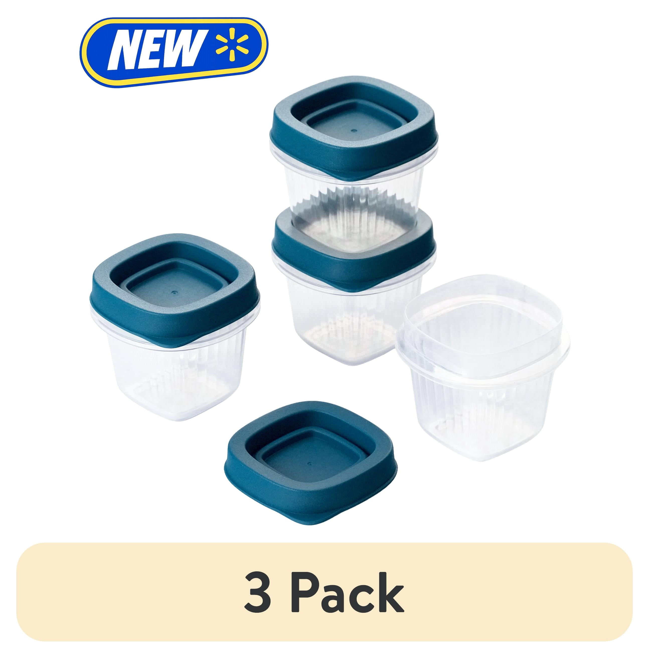 (3 pack) Mainstays Reusable Food Storage Container, Extra-Small Square, Plastic 4-Pack, 4 Containers with Lids, 0.5 Cup, Ideal for Snacks and Sauces