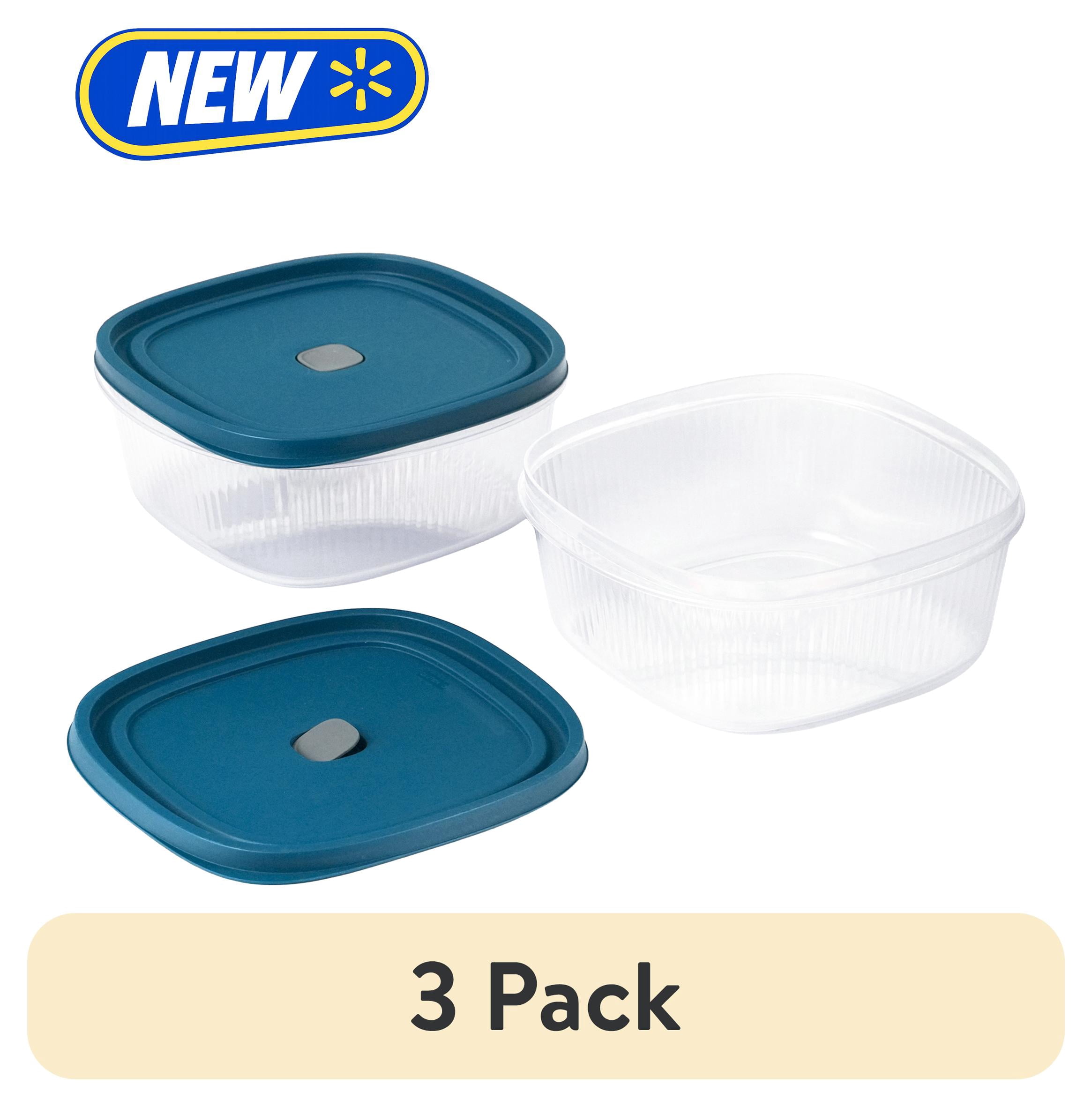 (3 pack) Mainstays Reusable Food Storage Container Set, Large Square Plastic, 14 Cups Each, 2 Containers with 2 Lids