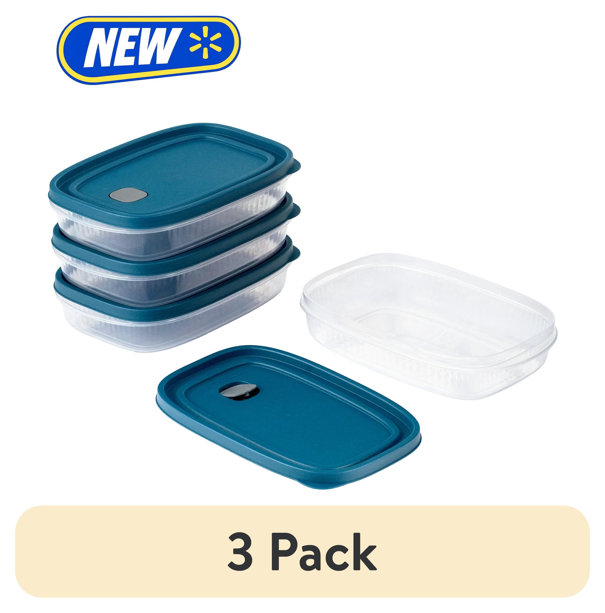 (3 pack) Mainstays Reusable Food Storage Container, Medium Rectangle, Plastic, 4-Pack, 4 Containers with Lids, 5.2 Cups, Ideal for Meal Planning