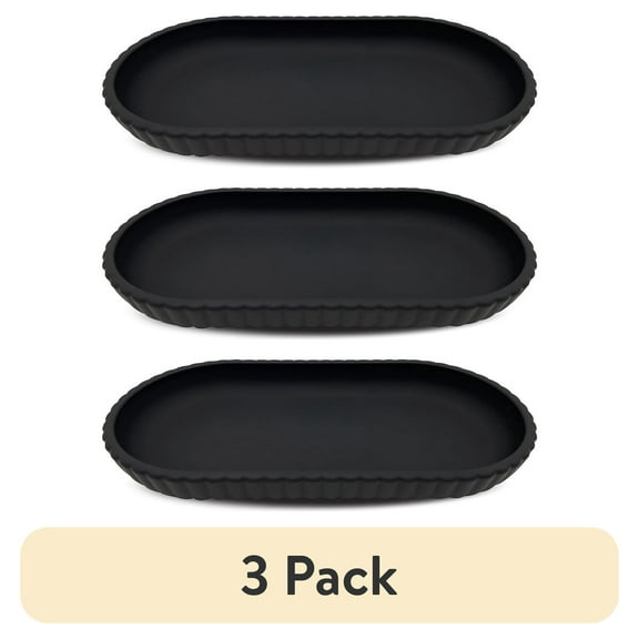 (3 pack) Mainstays Rubberized Plastic Ribbed Accessory Tray, Black