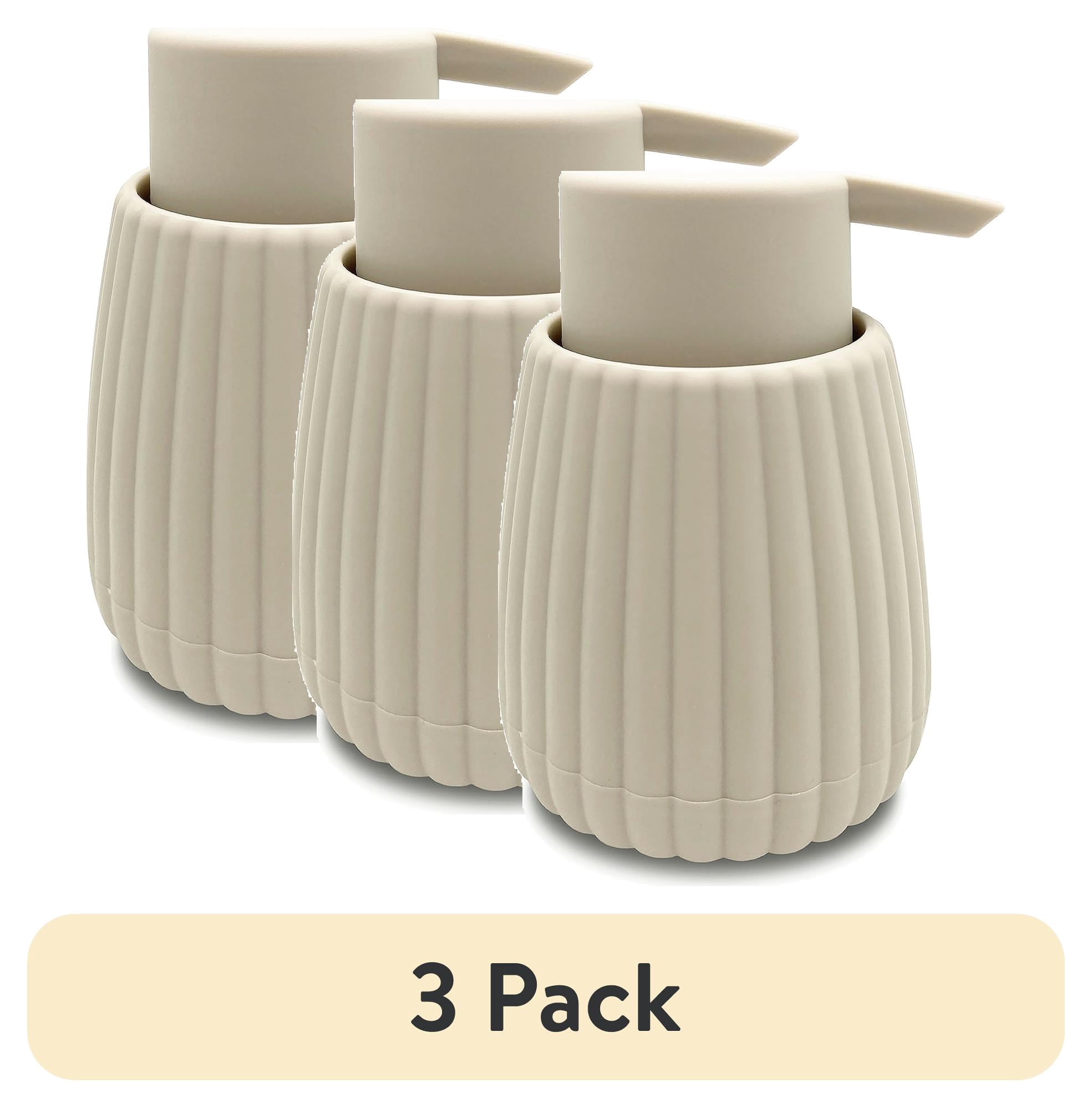 (3 pack) Mainstays Rubberized Plastic Ribbed Soap Pump, 11 oz, Beige