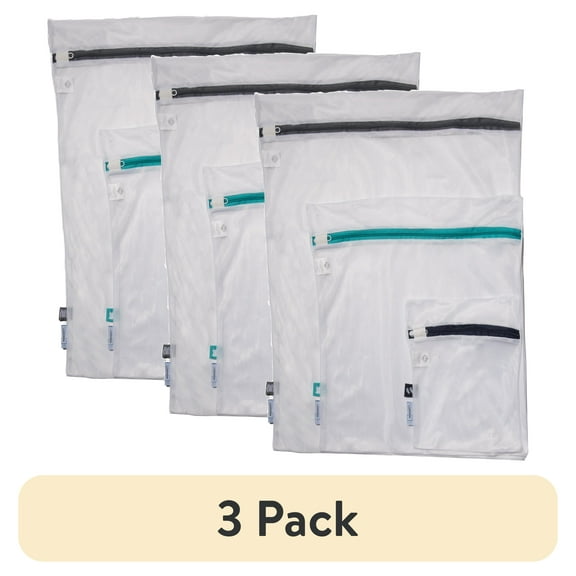 (3 pack) Mainstays 3 Piece Mesh Wash Bag Set, White, 12" X 8" - 28" X 20"