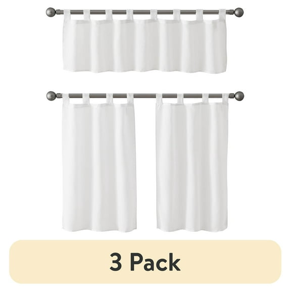 (3 pack) Mainstays Semi-Sheer Kitchen Tier Set, 3-Piece, White, 56" W x 36" L