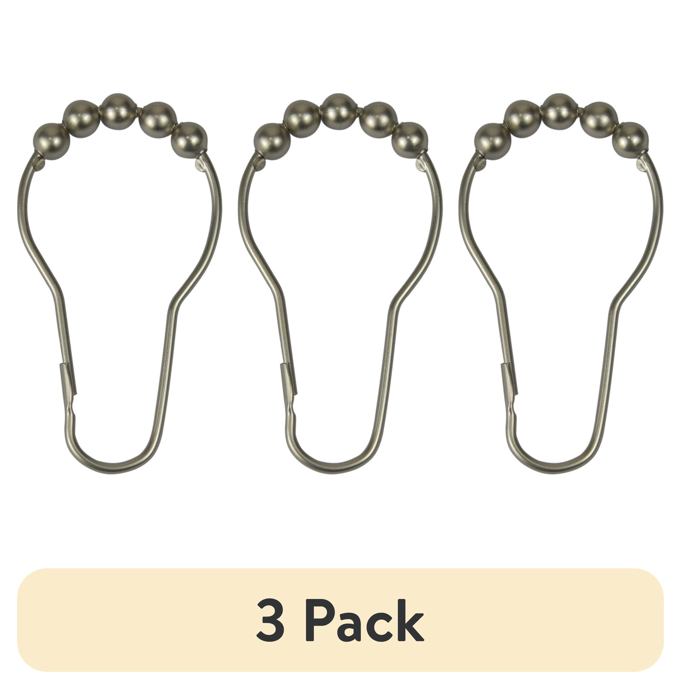 (3 pack) Mainstays Rollerball Shower Curtain Hooks, 12-Piece Set, Brushed Nickel