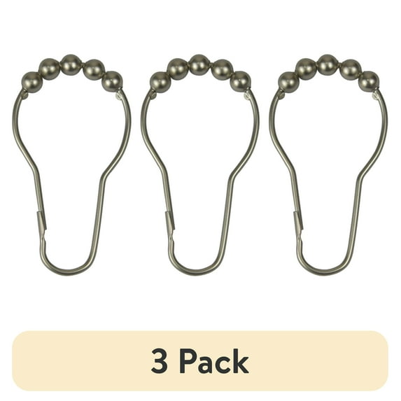 (3 pack) Mainstays Rollerball Shower Curtain Hooks, 12-Piece Set, Brushed Nickel